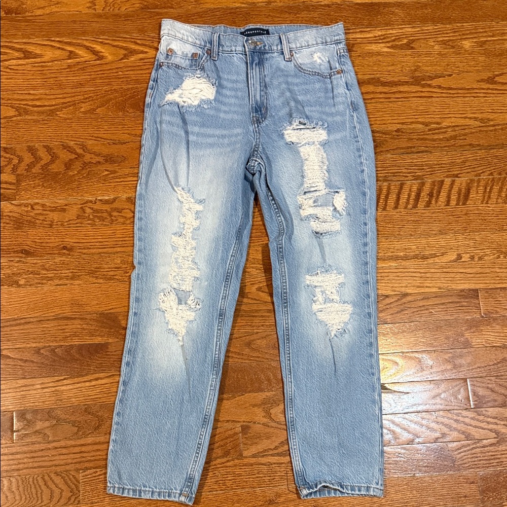 Aeropostale Light Blue Distressed Mom Jeans